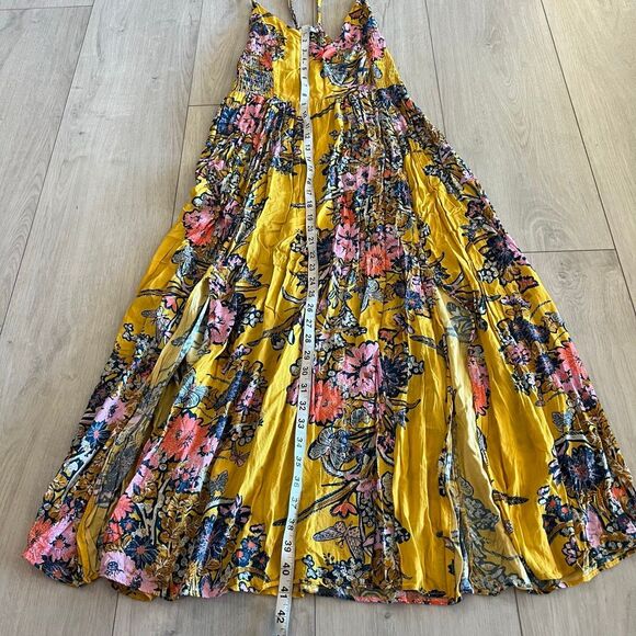 Free People Through The Vine Maxi Slip Dress Gold Floral Maize Combo Sz S - Picture 2 of 8
